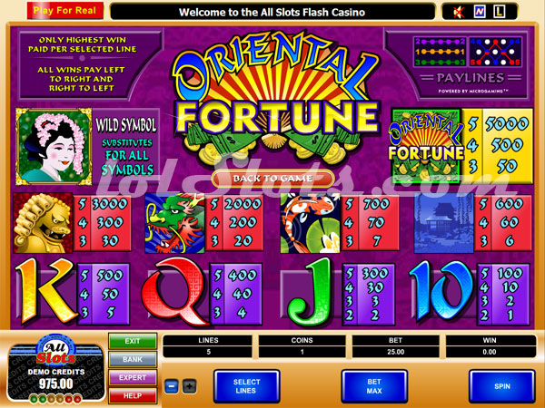 oriental fortune paytable