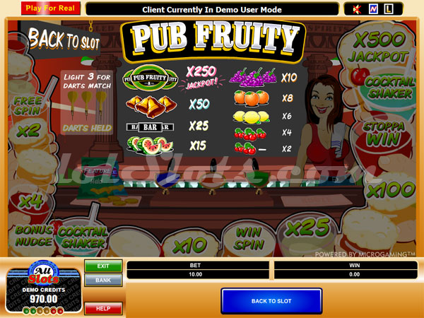 pub fruity slots paytable