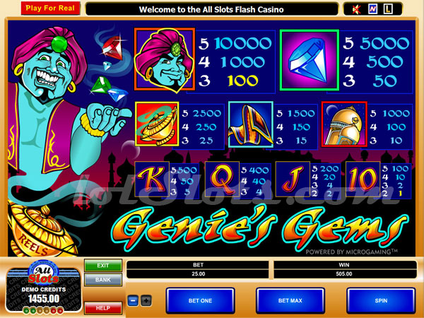 genies gems paytable