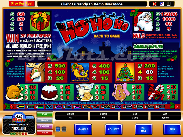 ho ho ho slots pay out table