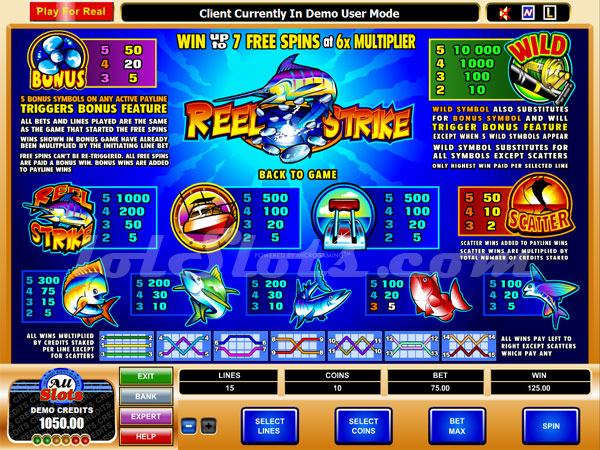 reel strike slots paytable